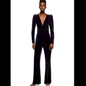 Zara Black Velvet Wide Leg Jumpsuit